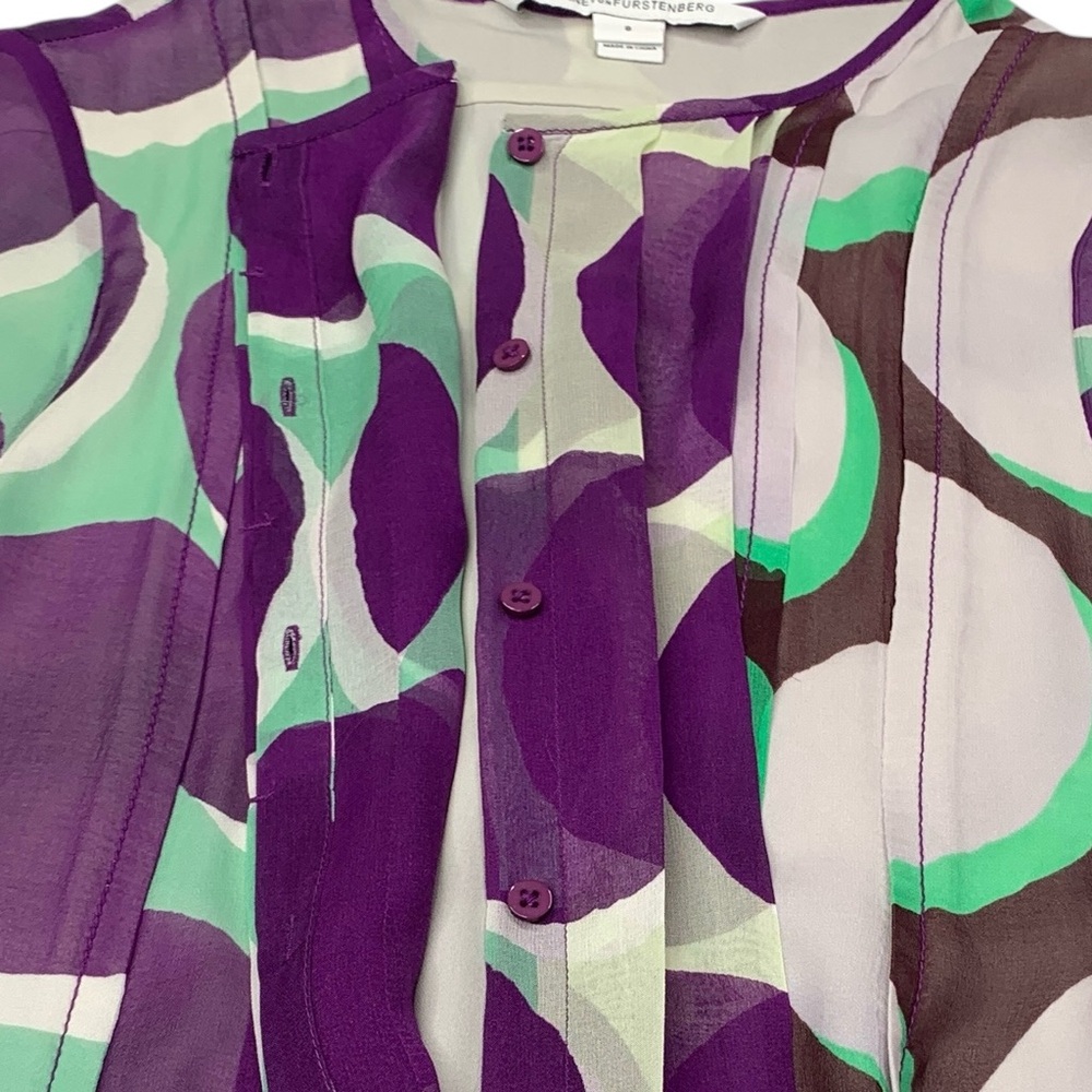 Diane Von Furstenberg Silk Mini Dress Purple Mint Retro Dot Drop Waist Size 8 - Picture 6 of 16